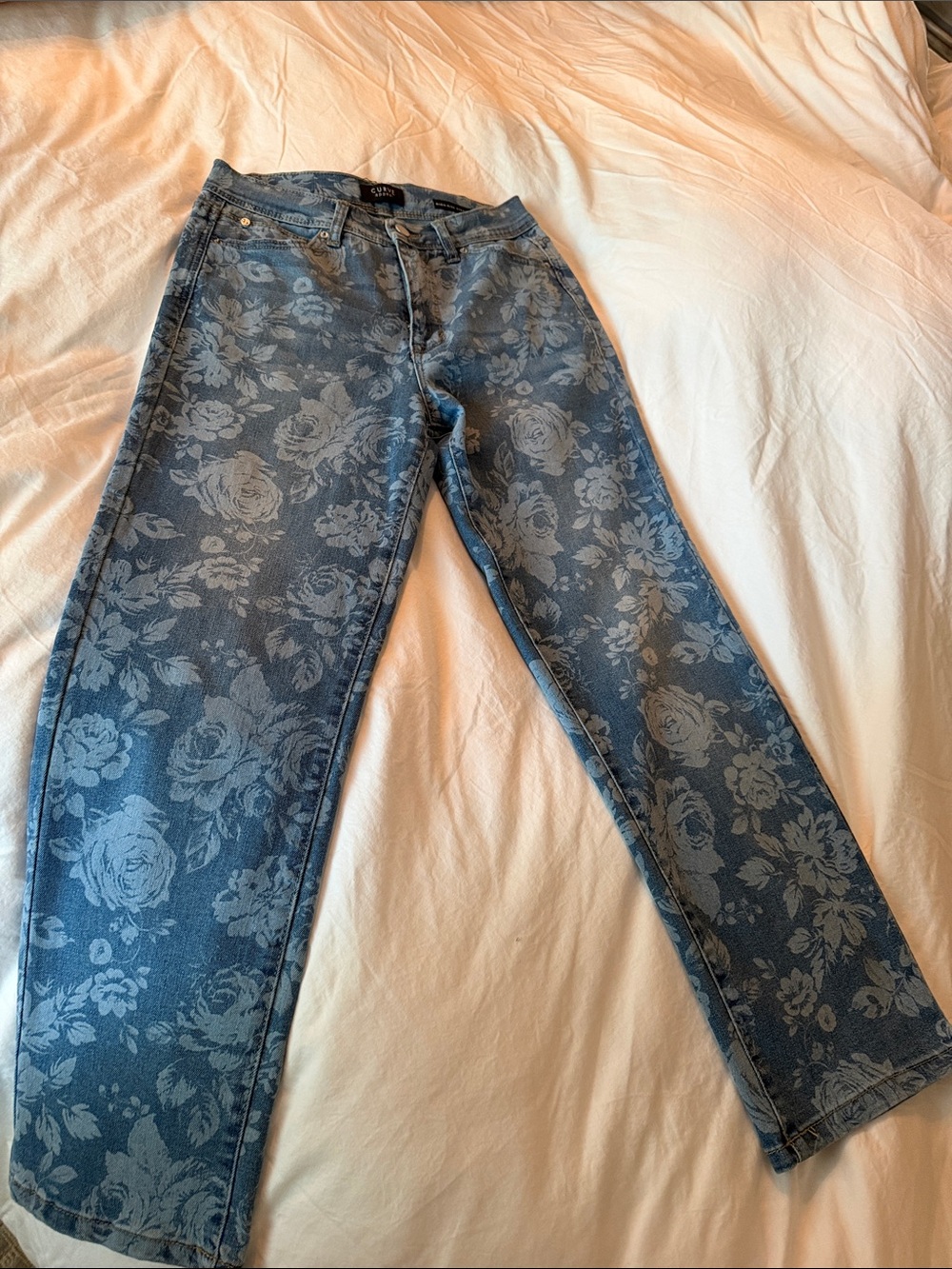 Floral-Print Straight Leg Women’s Jeans — Blue